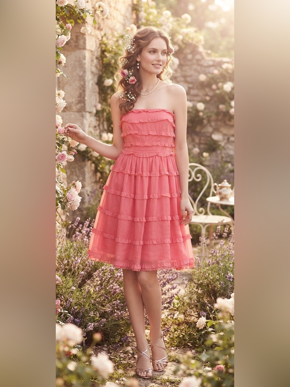 Marc Jacob pink tired ruffle strapless dress